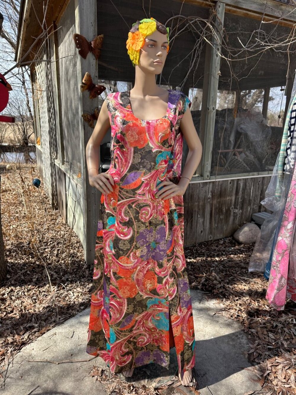 60s Abstract Metallic Shimmer Maxi Dress Formal Gown Psychedelic Muliticolor Vol